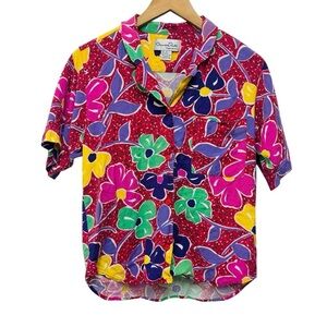 Oscar De La Renta Vintage Floral Button Front Blouse